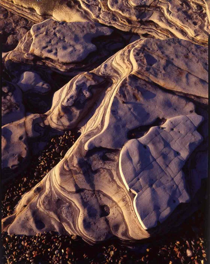 eroded rock, sunset, Weston Beach, Pt. Lobos, 1978